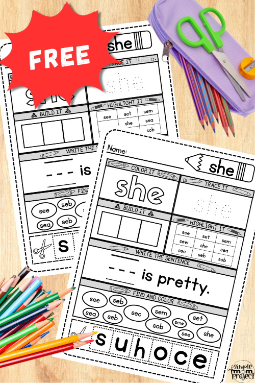 The free printable she sight word worksheet for kindergarten can help your child reach their full reading potential! This printable worksheet is perfect for helping young students learn an important sight word through fun activities and practice. Download, print, and observe as your child develops confidence and reading fluency!