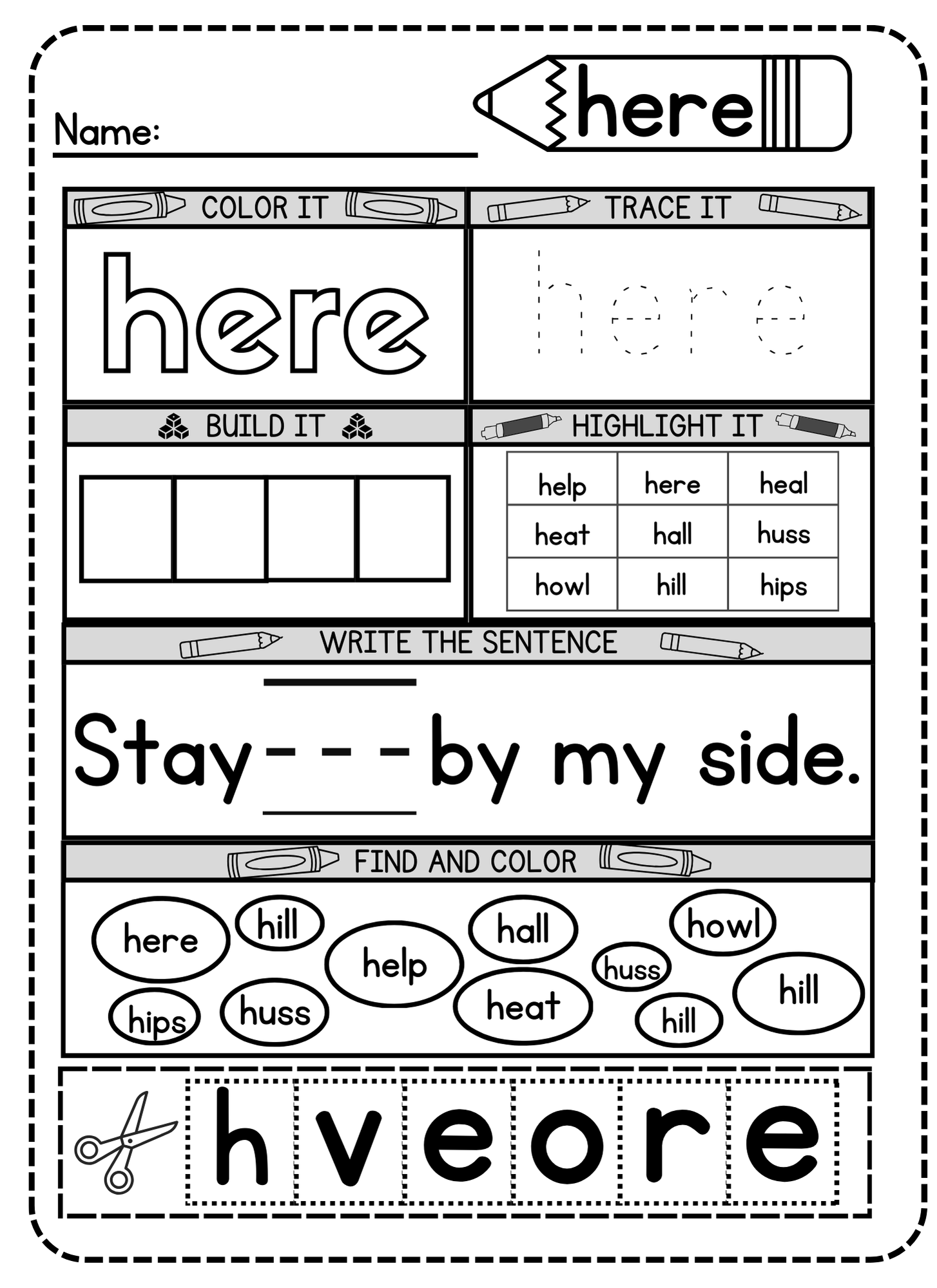 Here sight word for preschoolers, kindergarteners, toddlers and kids of all ages