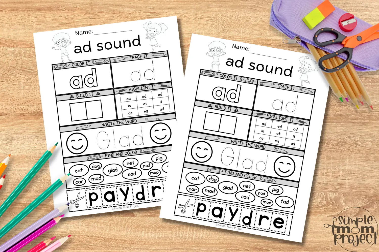 Ad Word Worksheet for toddlers, preschoolers and kindergarten kids