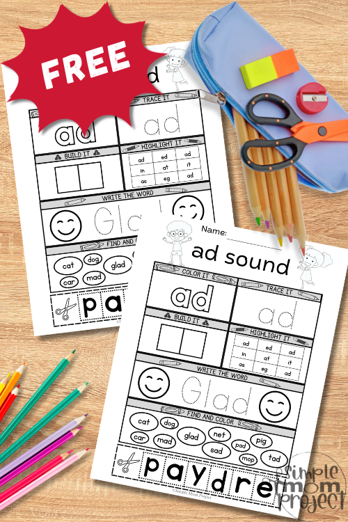 Explore worlds of words with our free printable AD family word worksheet! This is a delightful and engaging resource that is perfect for young learners who are ready to learn terms like dad, sad, and glad. This worksheet is jam-packed with educational activities that will make learning to read and spell exciting! Download now to transform learning time into fun!