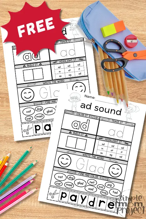 Explore worlds of words with our free printable AD family word worksheet! This is a delightful and engaging resource that is perfect for young learners who are ready to learn terms like dad, sad, and glad. This worksheet is jam-packed with educational activities that will make learning to read and spell exciting! Download now to transform learning time into fun!