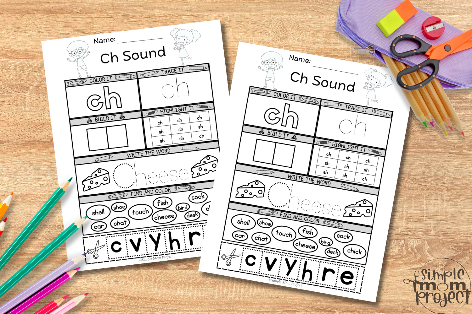 CH sound worksheet for toddlers, preschoolers, kindergarten kids