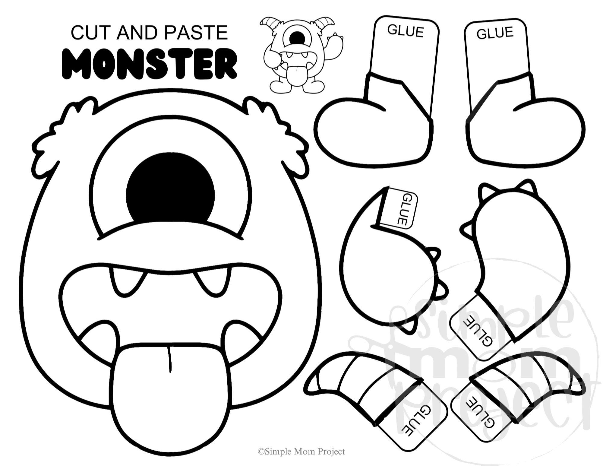 FREE Printable Monster Craft Template for toddlers, preschoolers, kindergarten kids