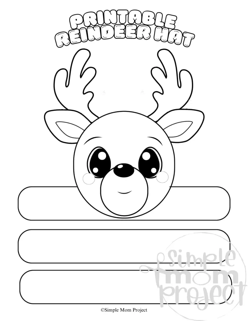 BW Printable Reindeer Hat Craft Template for toddlers, preschoolers and kindergarten kids
