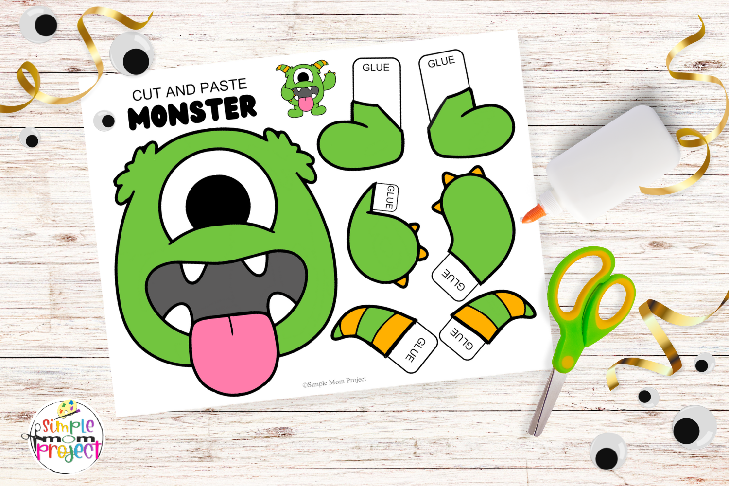 Free Printable Monster Cut and Paste Craft Template for kids of all ages