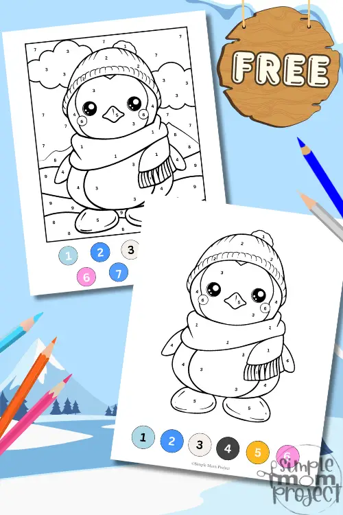 Can't wait to unwind this winter? Our free printable winter penguin color by number template is a great activity for kids who enjoy coloring and charming penguins. Watch them match colors and numbers while bringing their cheeky chilly friends to life. This is a wonderful winter activity for developing fine motor skills and number recognition. Download your templates and get your crayons right now!