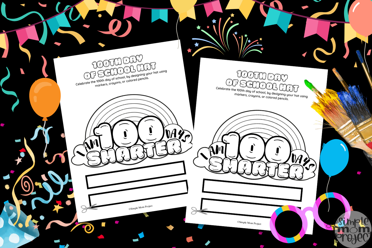 100th Day Free Printable School Hat Template for kids of all ages