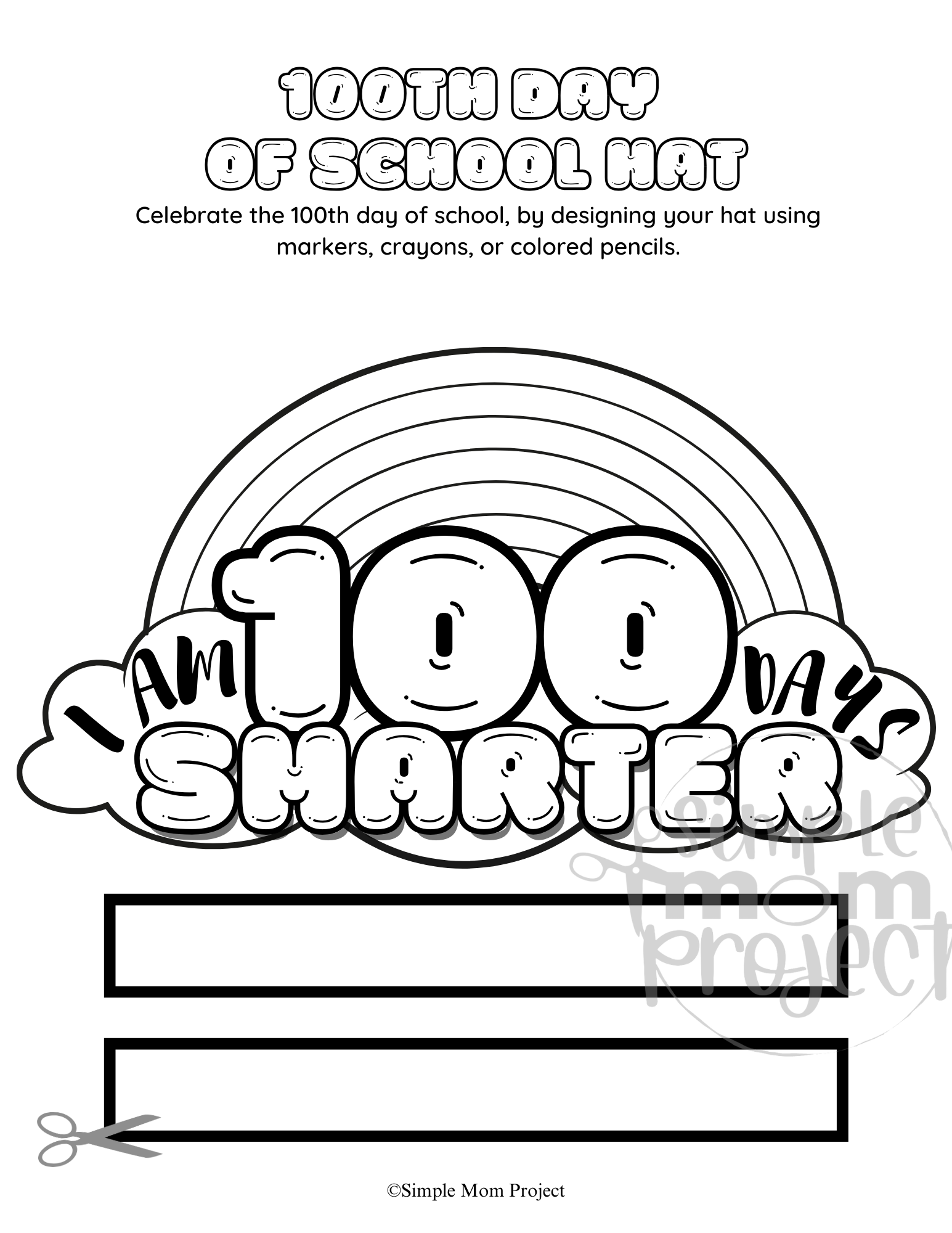 WM 100th Day of School Hat (free) printable template for kids of all ages