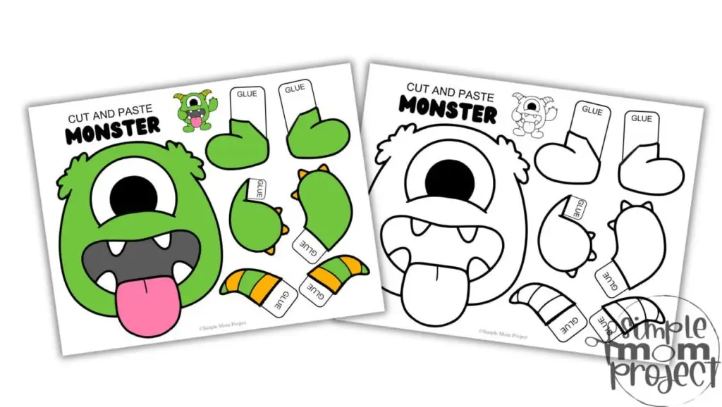 Printable Monster Cut and Paste Craft for toddlers, preschoolers and kindergarten kids