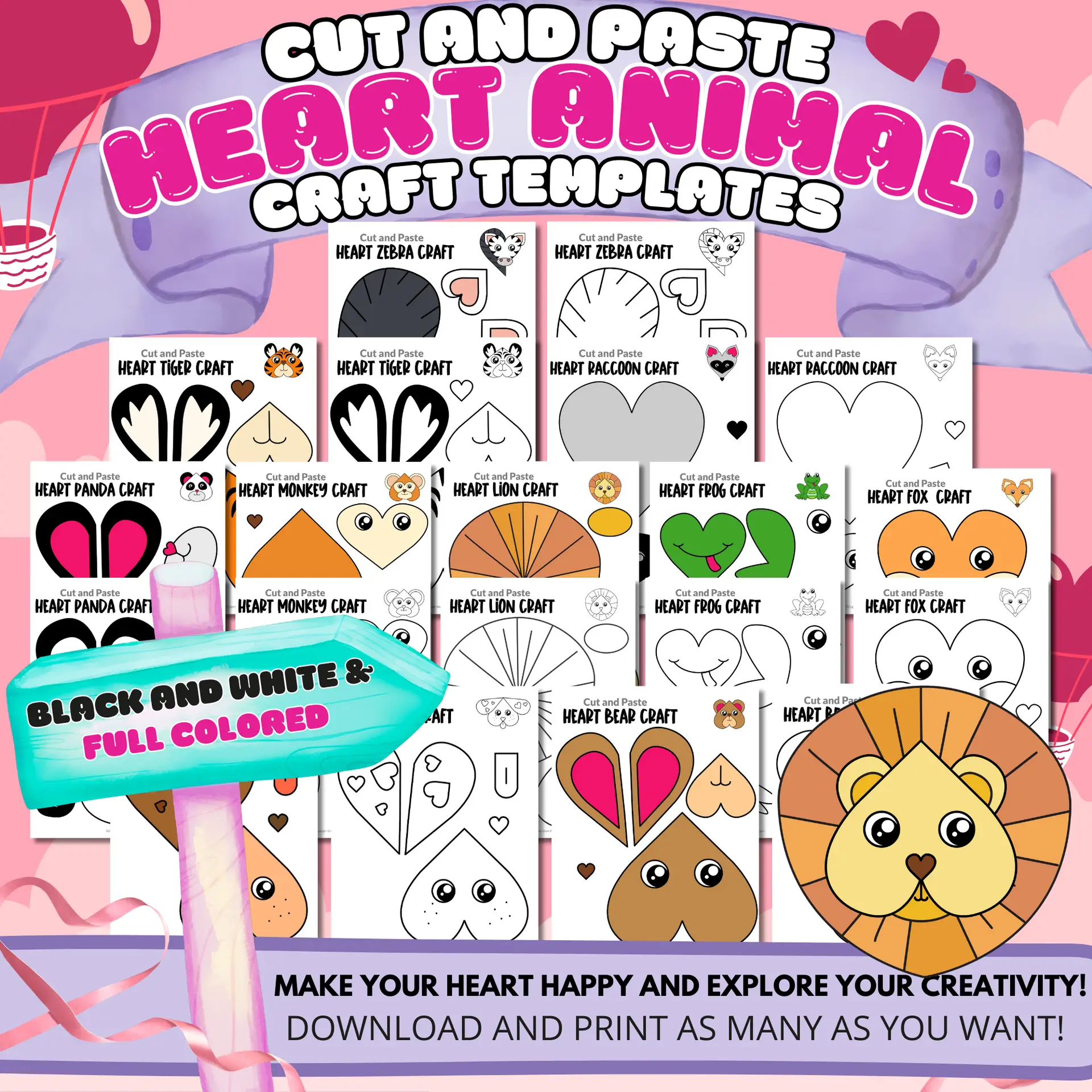 Ultimate Heart Animal Cut and Paste Crafts