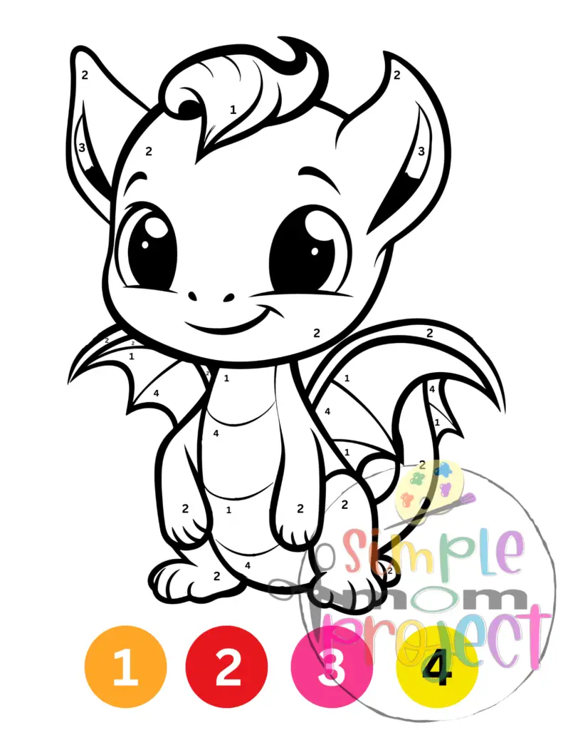 WM Color By Number Dragon Activity Printable for Kids 1