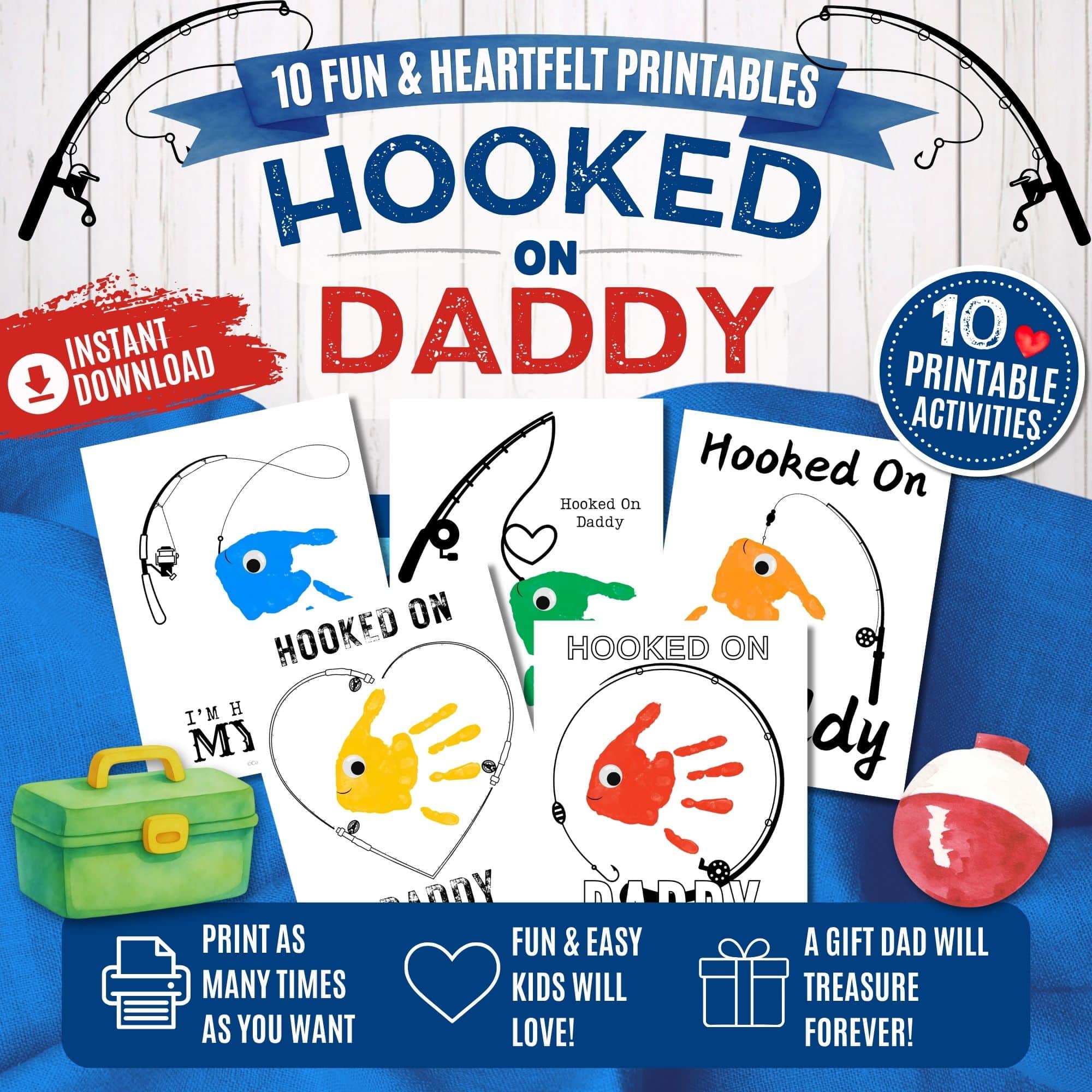 Printable Hooked on daddy craft template for kids, preschoolers and kindergarteners