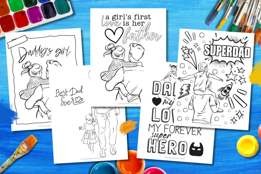 FLATLAY dad and daughter coloring page (FREE) Printable Template for Kids