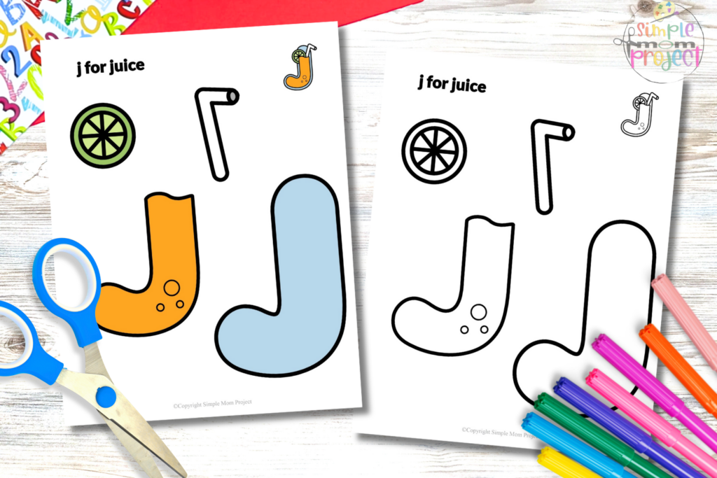 FLATLAY FREE Lowercase Alphabet J for Juice Craft Printable Template for Kids
