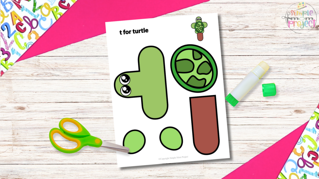 Free Printable Lowercase Letter t for turtle Craft template for kids 2