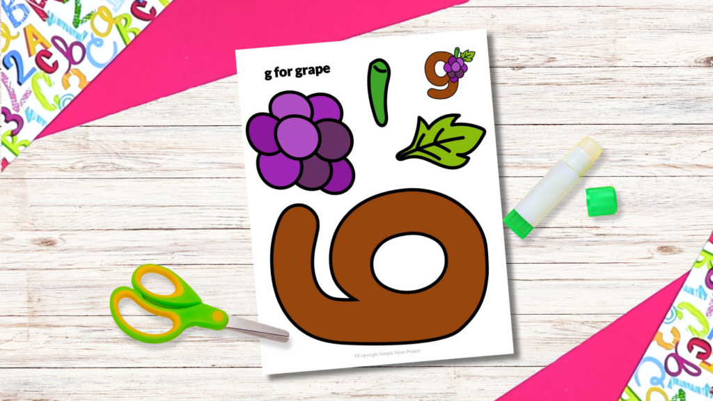 Free Printable lowercase letter g for grapes craft template for kids 2