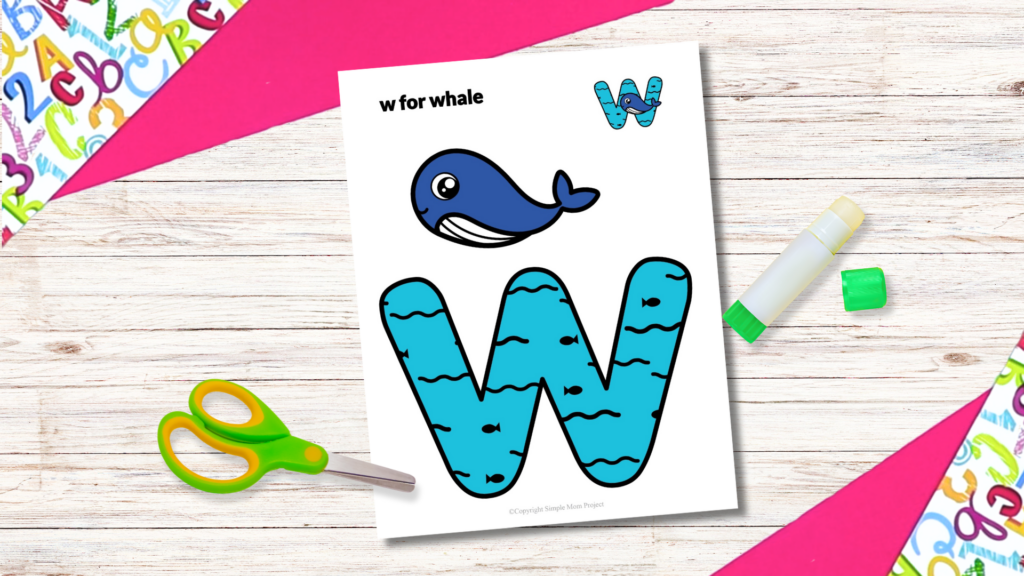 Free Printable lowercase letter w for whale craft for kids 1