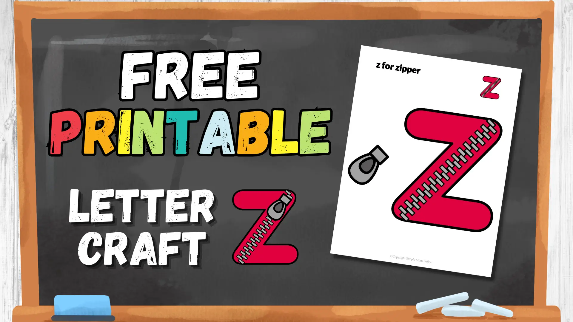 Free Printable Lowercase Letter z for Zipper Craft Template Flatlay