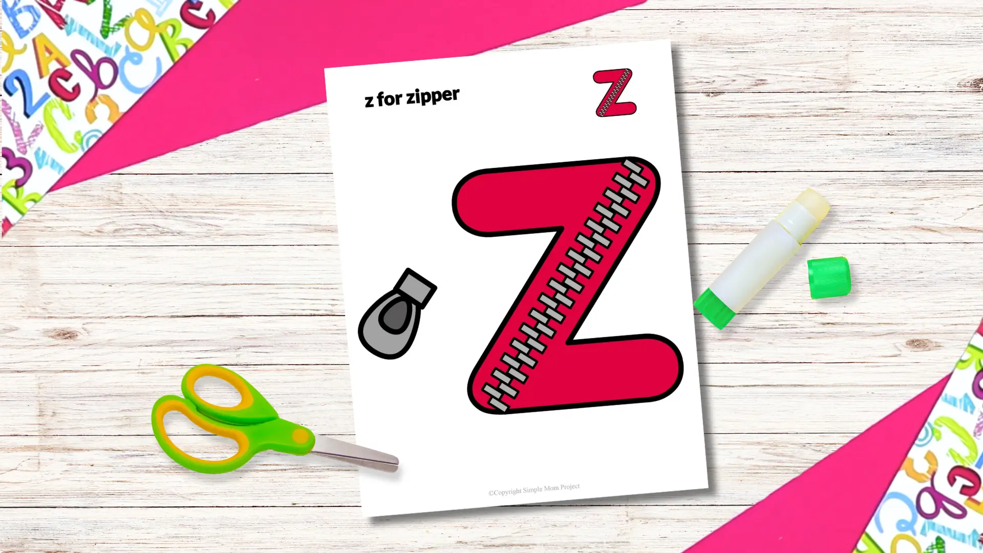 Free Printable Lowercase Letter z for Zipper Craft Template 1