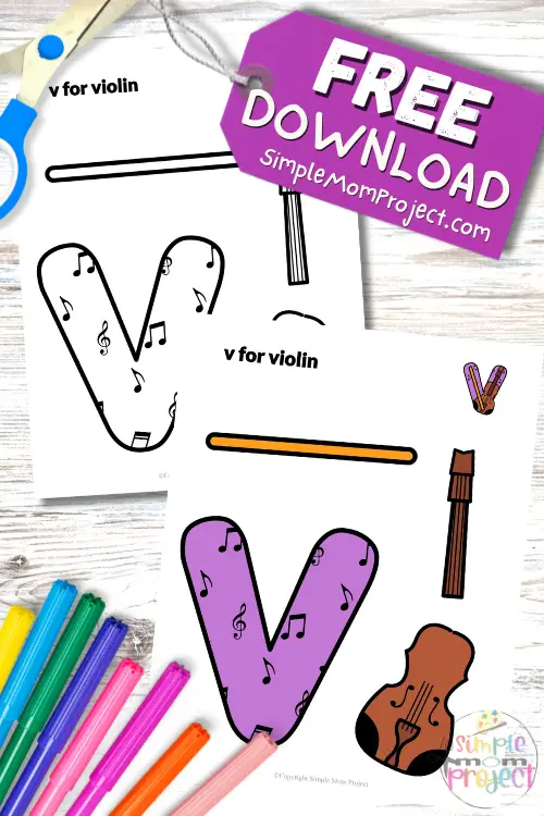 Do your kids want to learn the letter v and become a mini maestro at the same time? Our free printable lowercase letter v for violin craft can make it possible! This is the perfect blend of cutting, pasting, coloring and pretending to play in a fancy orchestra. It's like music to your little one's ears and brain! Grab your free template, print it in black and white or color and get those violins ready!