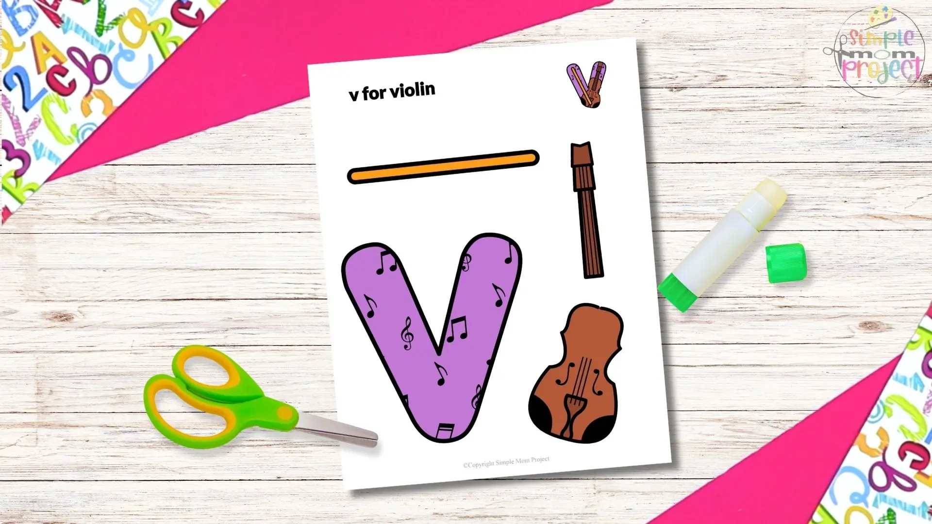 free printable lowercase letter v for violin craft template tutorial 1