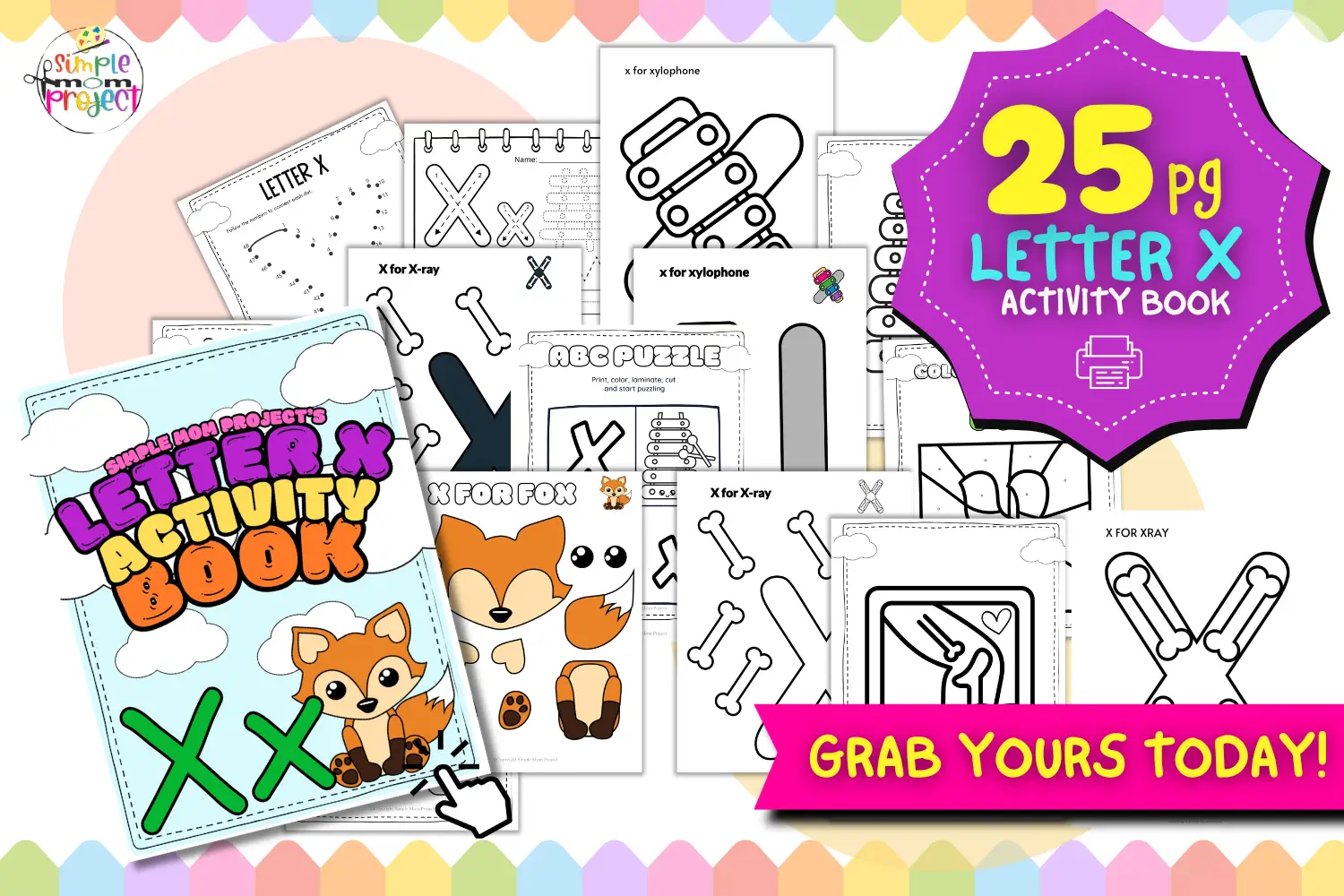 SHOP NOW Letter X Activity Book FlatLay 1 Craft Template