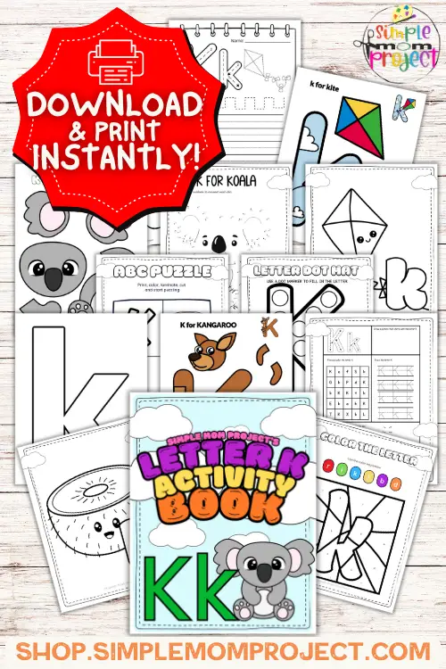 lowercase Letter k printable activity workbook for kids 2