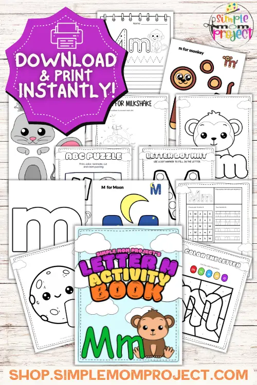 lowercase Letter m printable activity workbook for kids 2