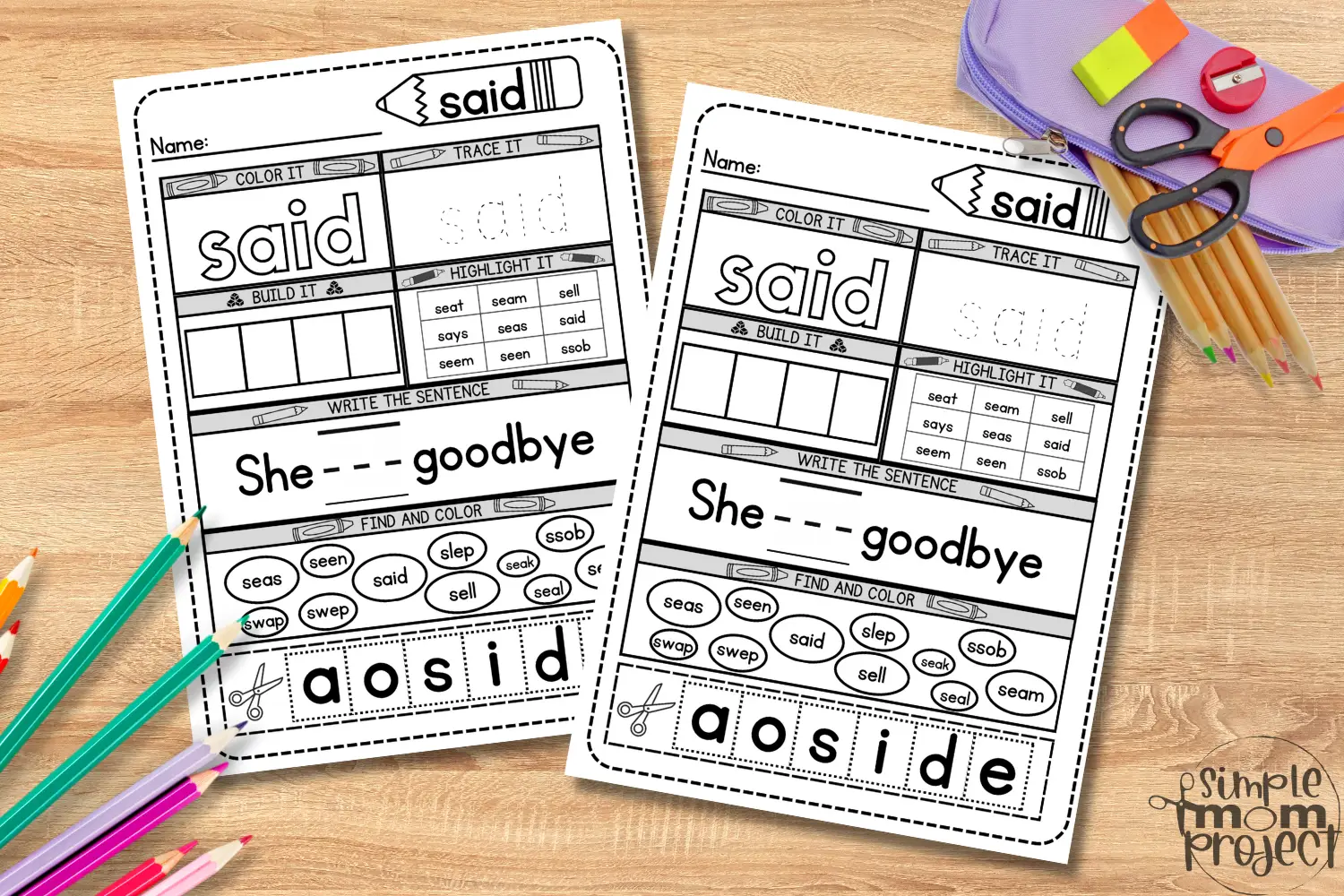 Said Sight Words Horizontal (FREE) Printable Template for Kids