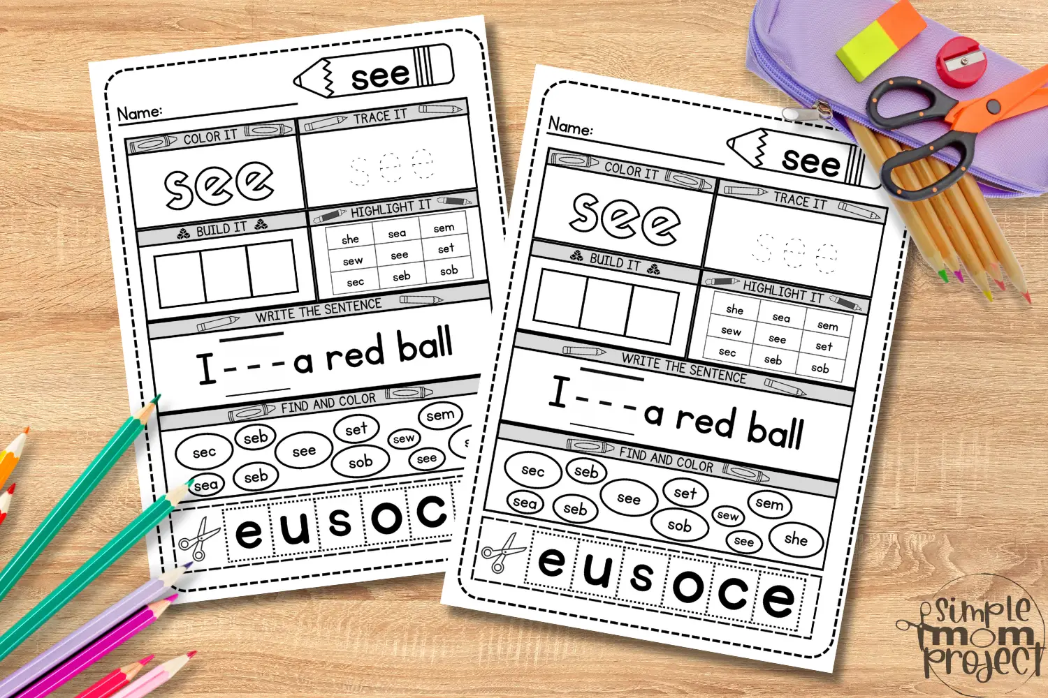 See Sight Words Horizontal (FREE) Printable Template for Kids