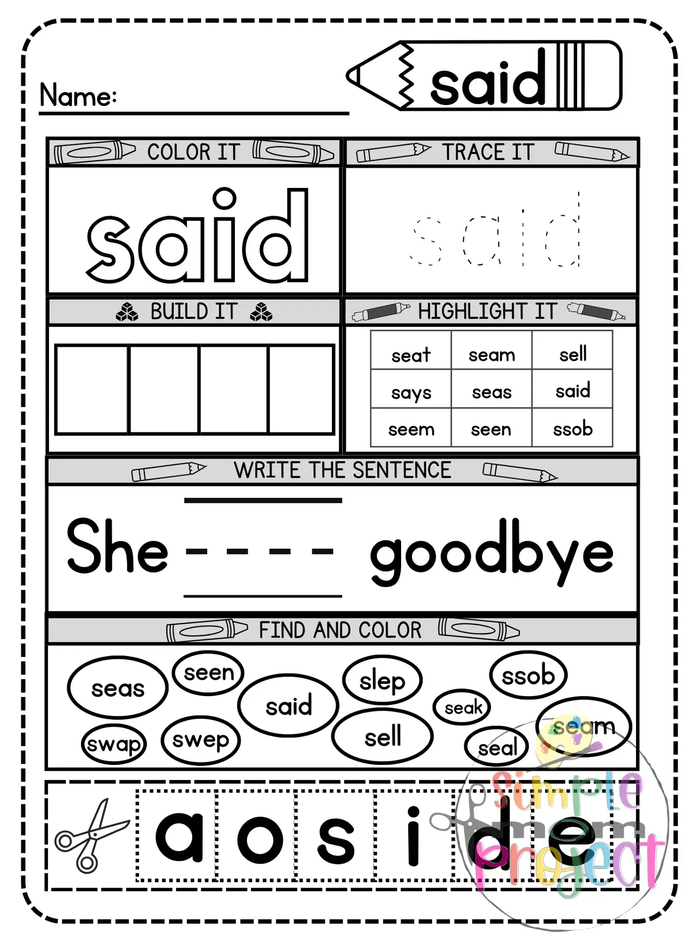 Free Printable Sight Word Said Template for Kids of All Ages
