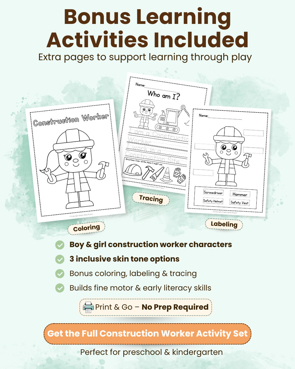 Printable Construction Worker Cut and Paste Craft Shop Image 2