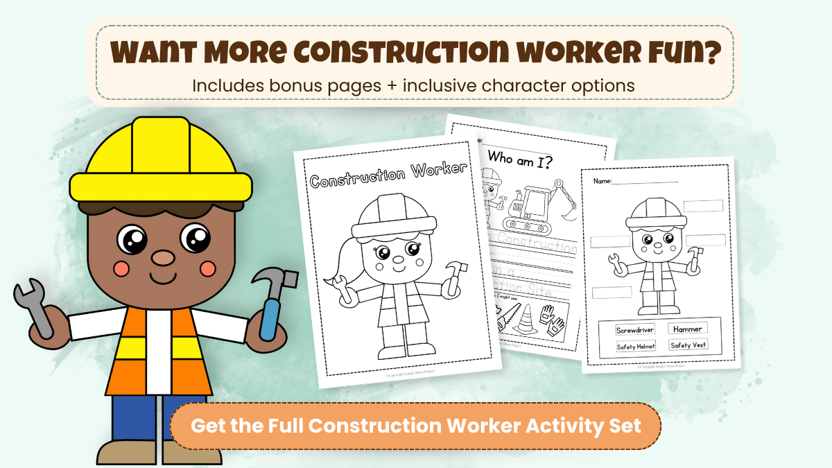 Printable Constructrion Worker Cut and Paste Craft Shop Image 1