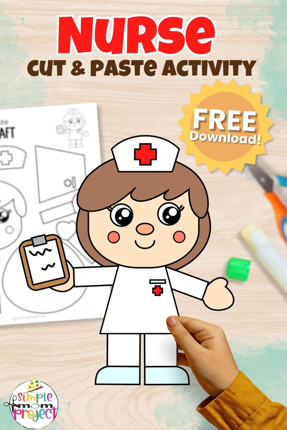 Black and White Printable Nurse Cut and Paste Craft Template for Kids of all Ages