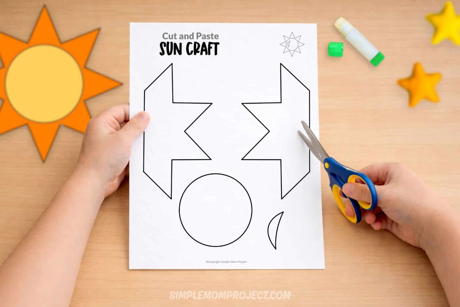 Sun cut and paste craft printable kids solar system activity worksheet