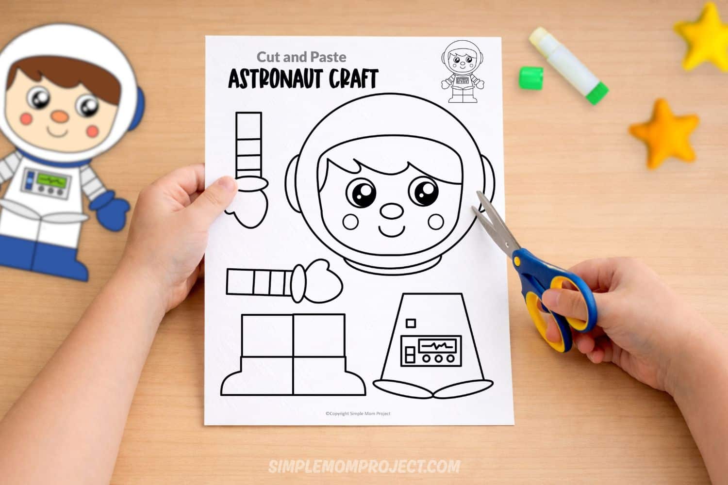 Astronaut cut and paste craft printable kids space activity worksheet