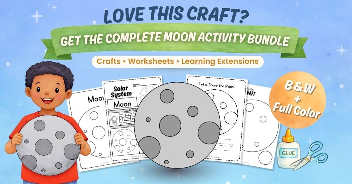 Moon cut and paste craft printable for kids solar system activity with labeled and coloring options