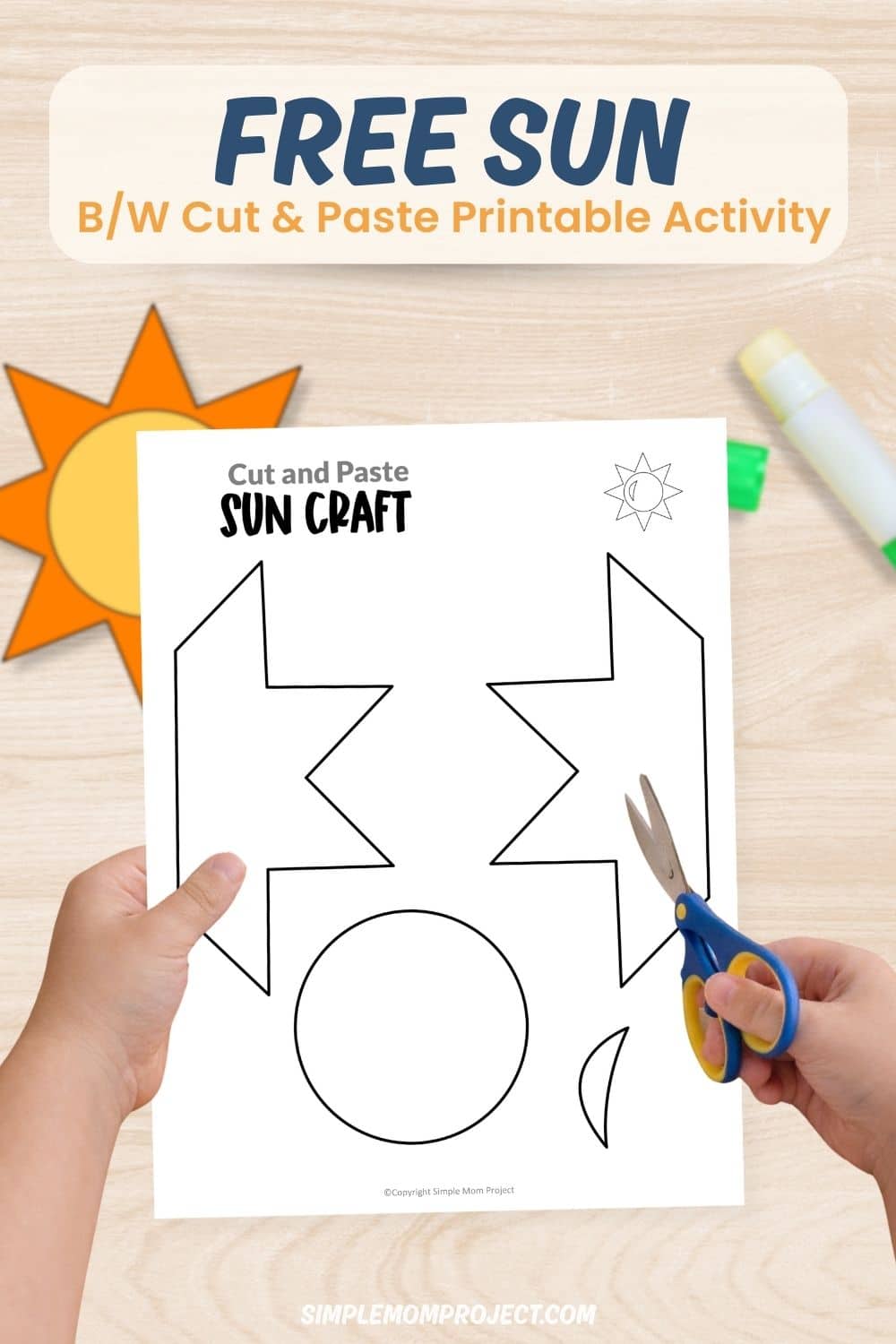 printable black and white sun cut and paste craft template for kids of all ages