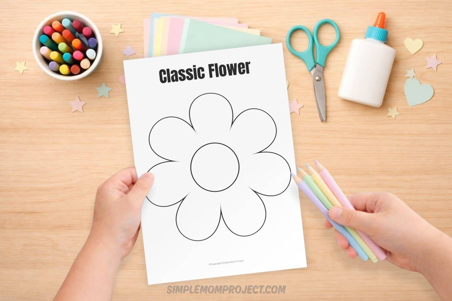 Classic and fun free flower craft for preschool kids, easy low prep printable for hands-on creativity