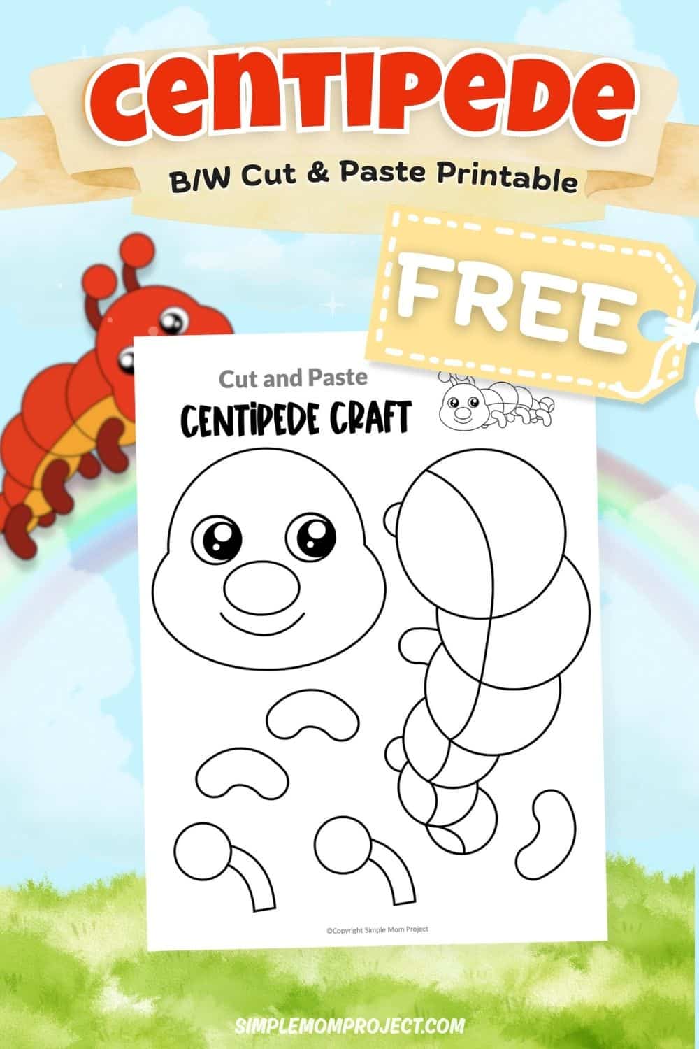 free printable centipede craft template for kids easy bug activity preschool