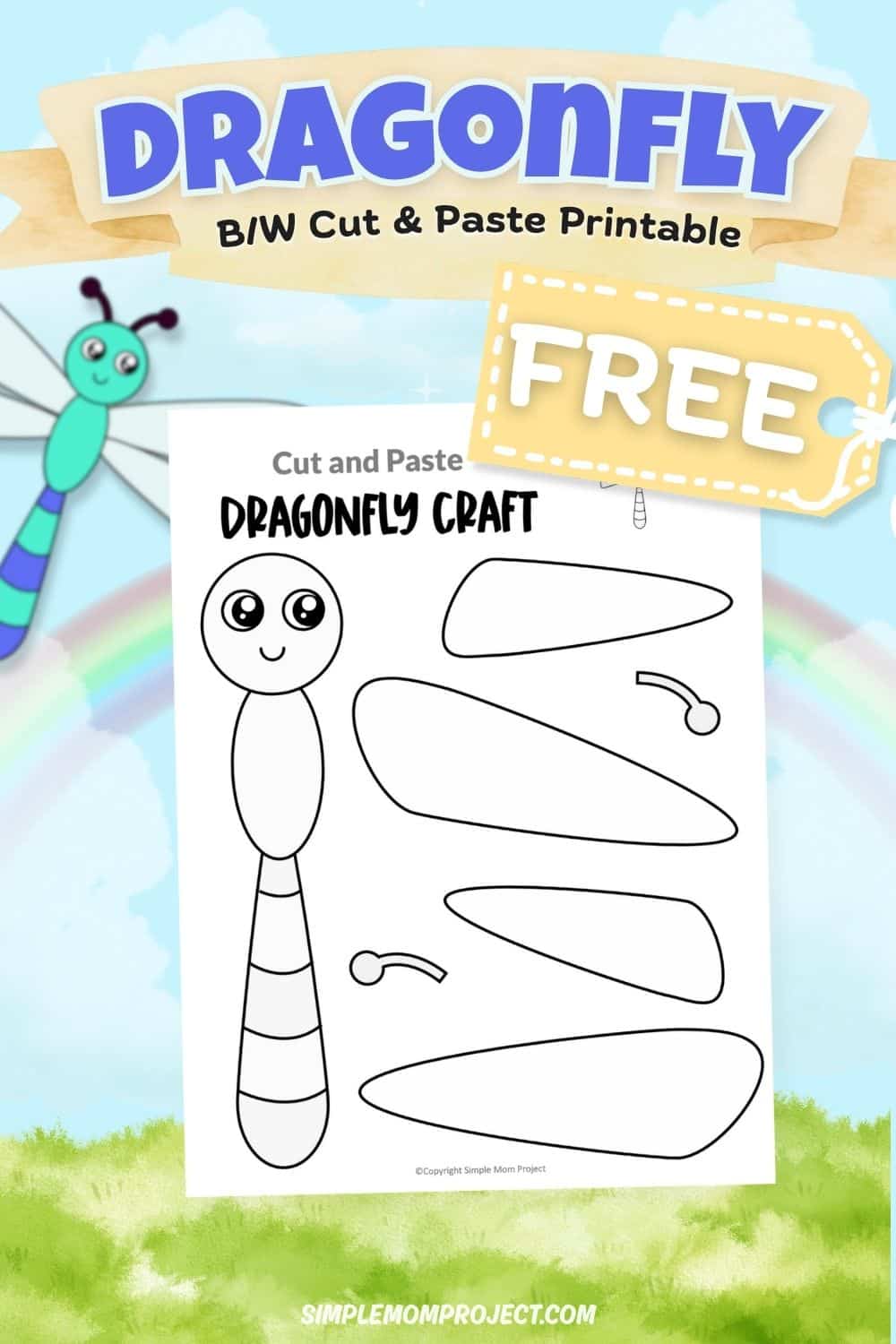free printable dragonfly craft template for kids easy bug activity preschool