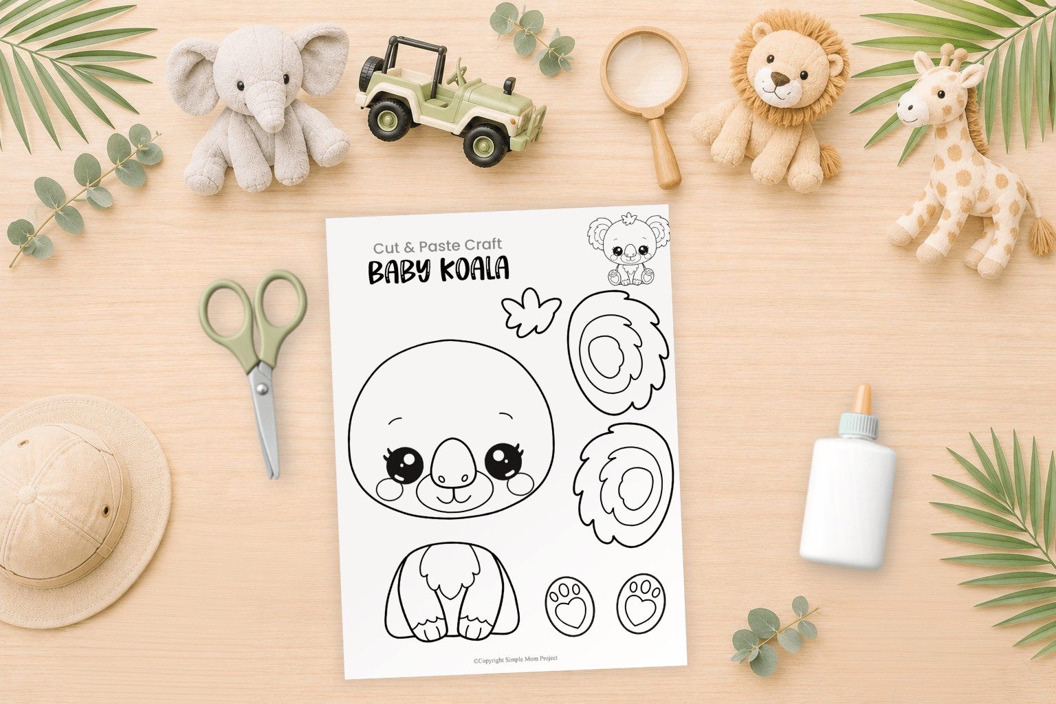 Printable Baby Koala Flatlay Craft Template for Kids