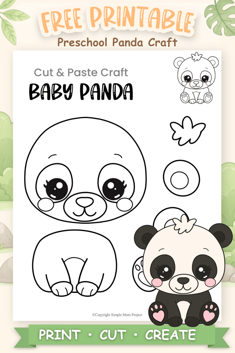 Free Printable Baby panda Craft Template for Kids