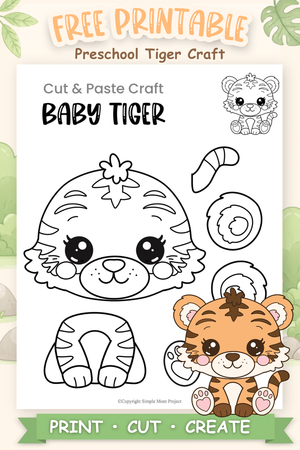 Free Printable Baby Tiger Craft Template for Kids of all ages