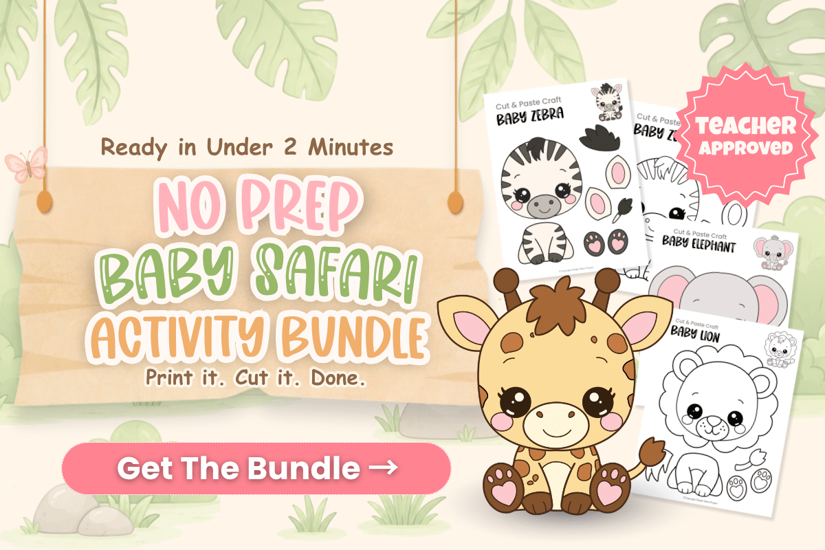 No prep Baby Safari Activity Bundle featuring baby giraffe printable craft