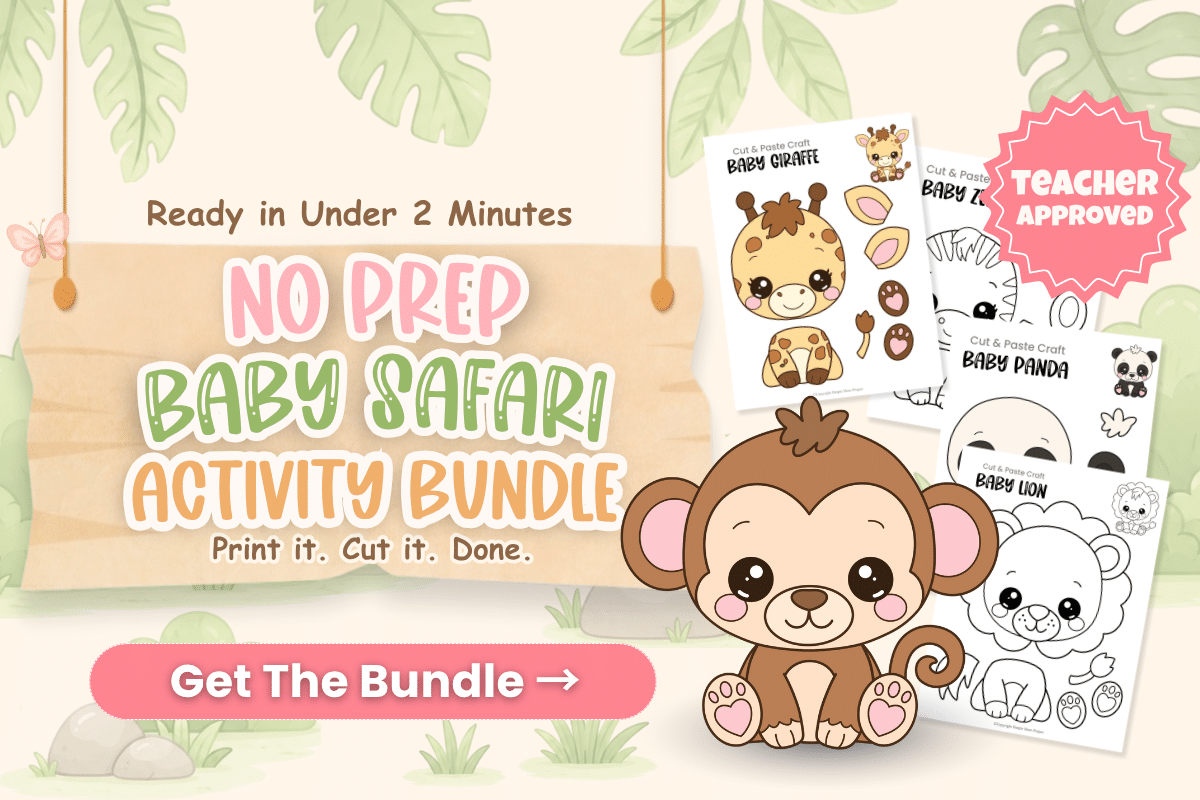 No prep Baby Safari Activity Bundle featuring baby monkey printable craft