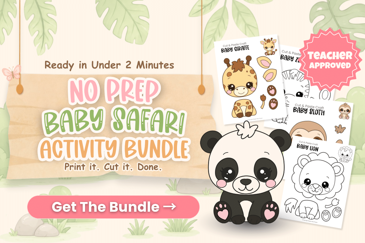 No prep Baby Safari Activity Bundle featuring baby panda printable craft