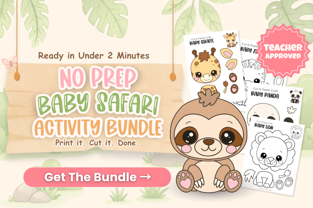 No prep Baby Safari Activity Bundle featuring baby sloth printable craft