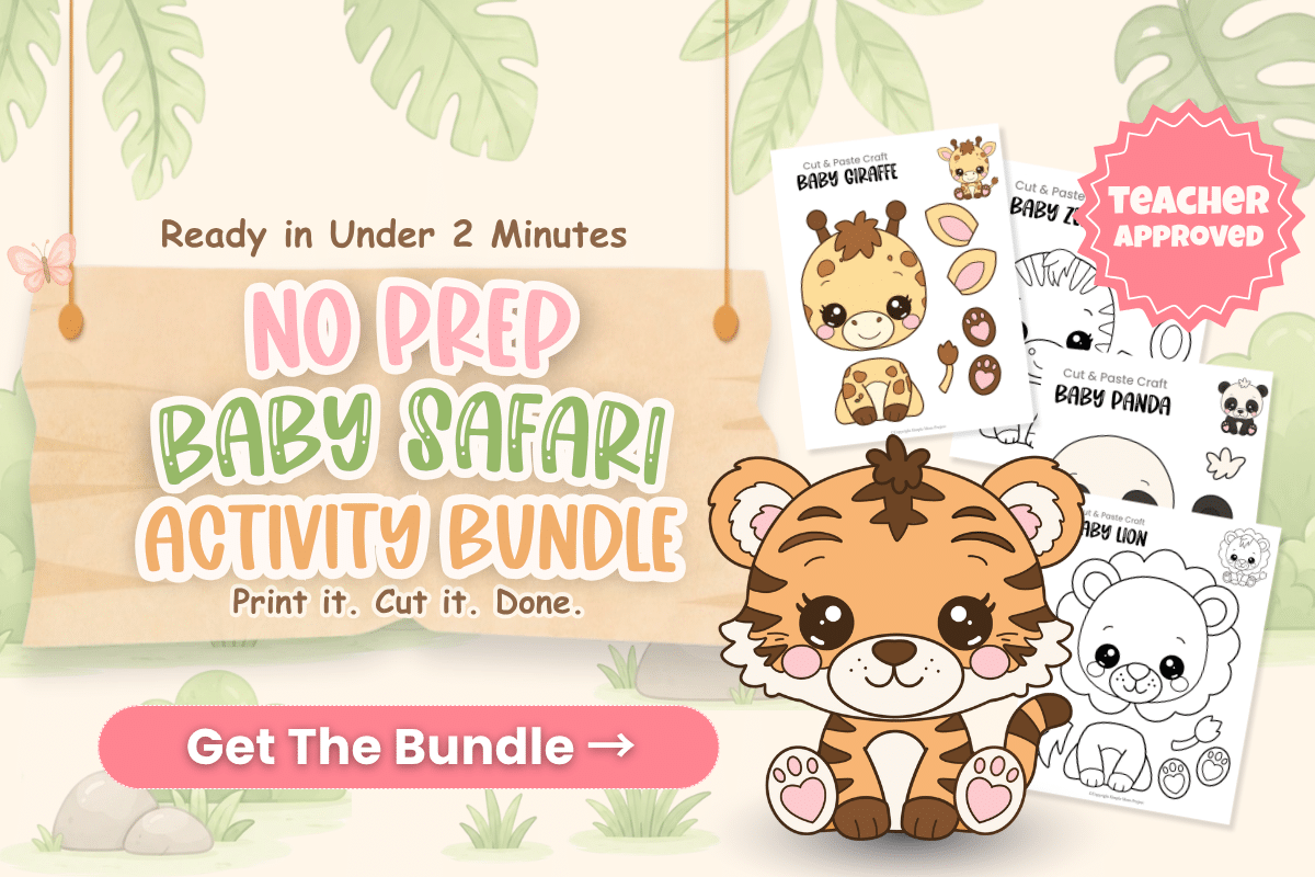 No prep Baby Safari Activity Bundle featuring baby tiger printable craft