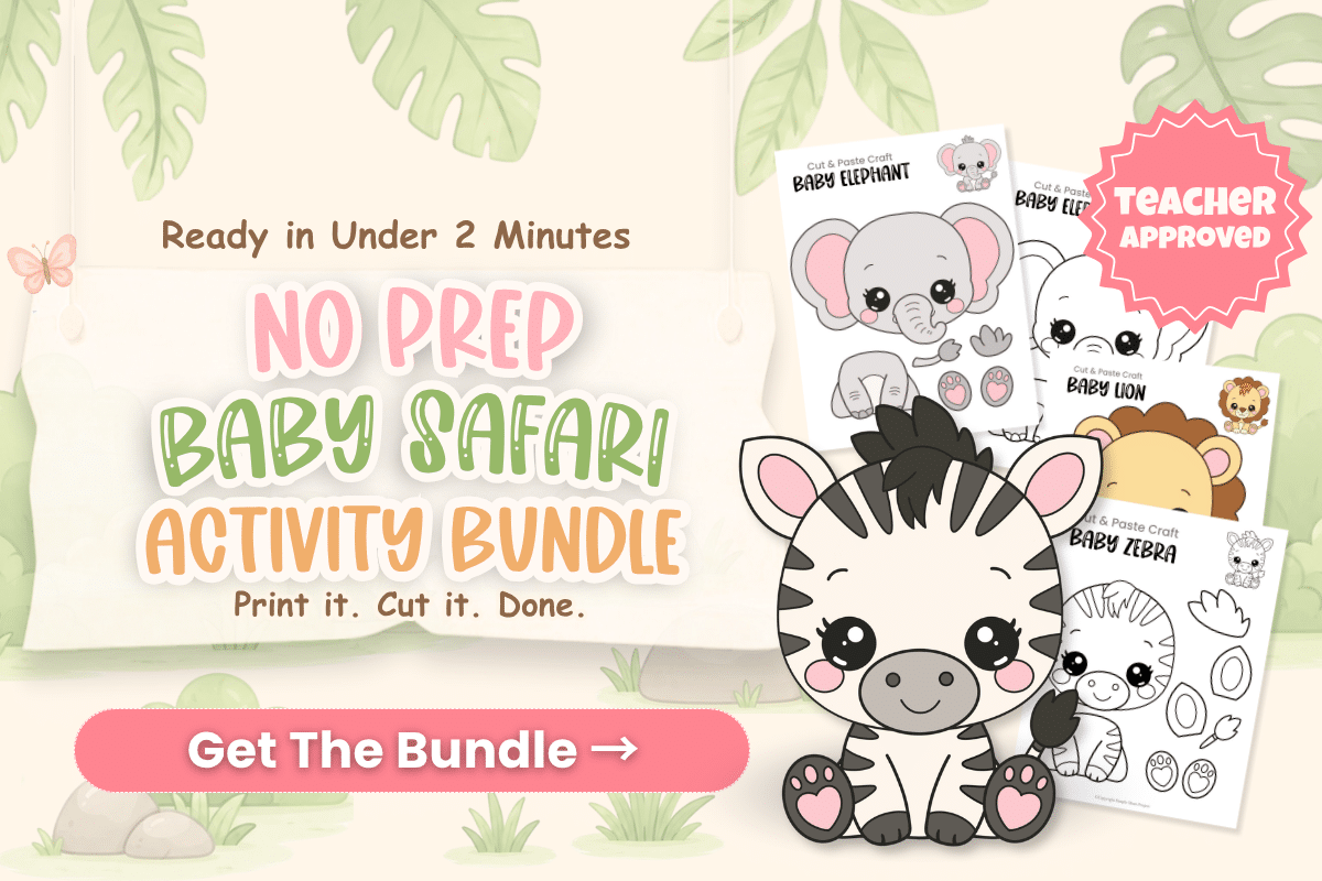 Baby Safari Animal Bundle printable activity pack for preschool, kindergarten, homeschool, and classroom centers.